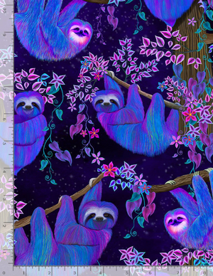 Prismatic - Moonlit Glow Sloths Fabric