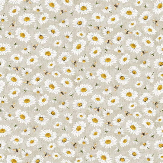 Honey Bee Farm - Tossed Bee and Daisy Florals Grey