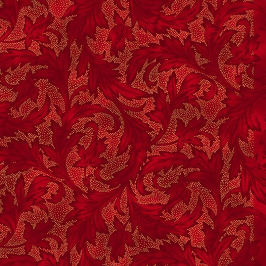 Holiday Wishes - Damask Scarlet/Gold Metallic