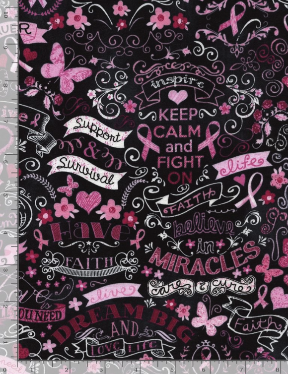 Timeless Treasures - Pink Ribbon - Chalkboard