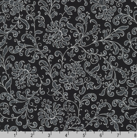 Joli Bijou - Swirls Onyx Silver Yardage