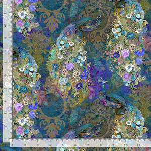 Flourish - Peacock Bird Floral Teal Fabric