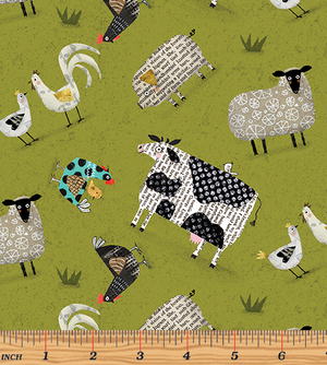 Benartex - On The Farm - Farm Animals Olive