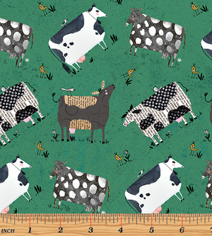 Benartex - On The Farm - Udderly Cows Teal