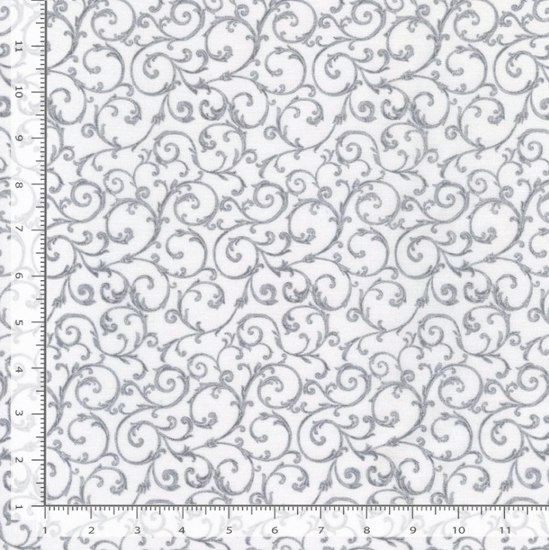 Icicle - Metallic Scrolls White Fabric