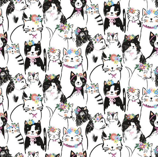 Just Purrfect - Pretty Cats and Florals Fabric