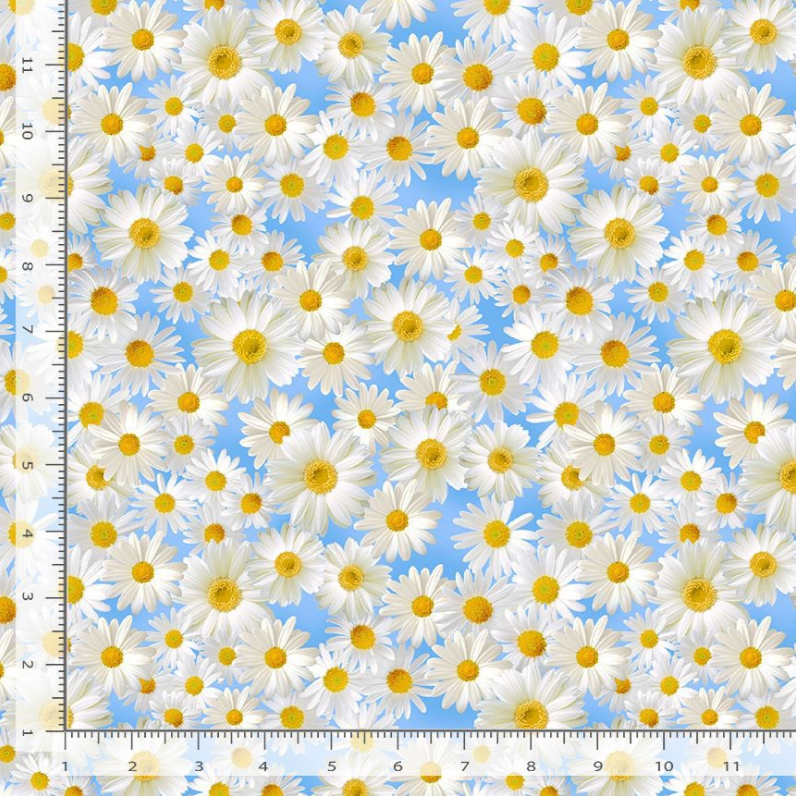 Wild Flower - Daisies In The Blue Sky Fabric