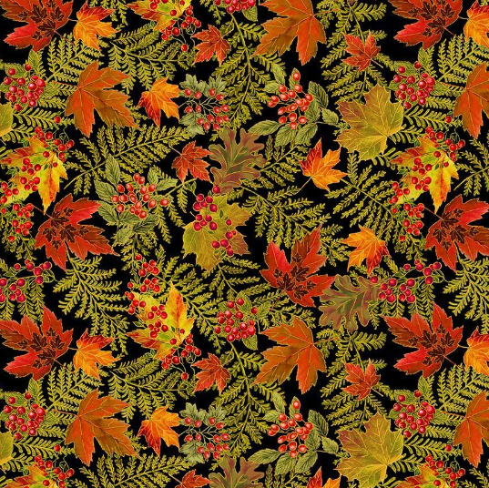 Harvest - Packed Metallic Autumn Leaves Fabric