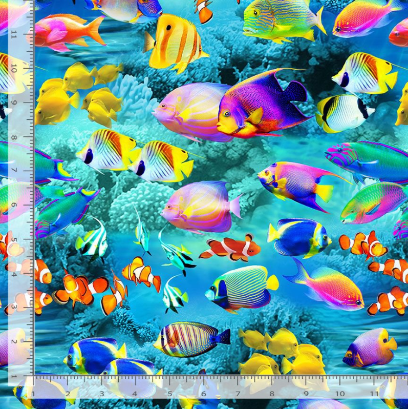 Deep Blue Sea - Full Of Life Ocean Fabric