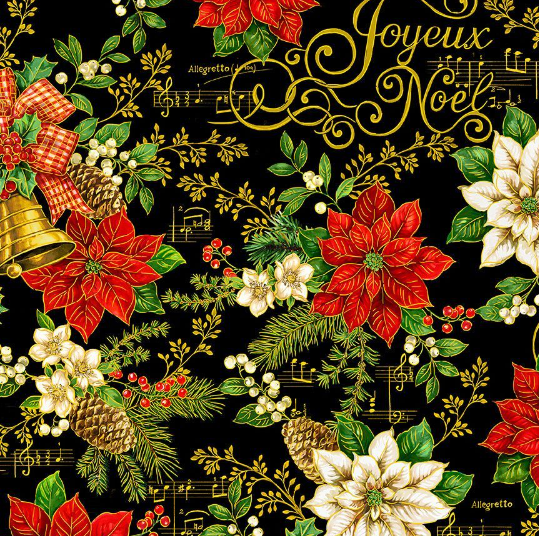 Deck The Halls - Christmas Bell Poinsettia Text Black