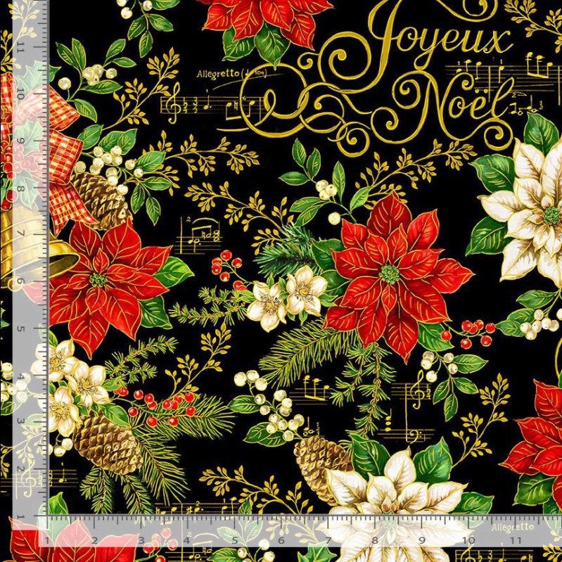 Deck The Halls - Christmas Bell Poinsettia Text Black