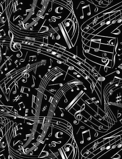 Swirling Music Notes Black - Timeless Treasures