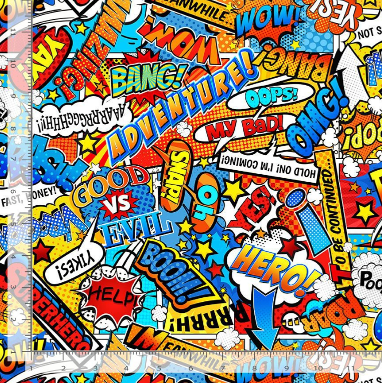 Superhero Action Words Fabric