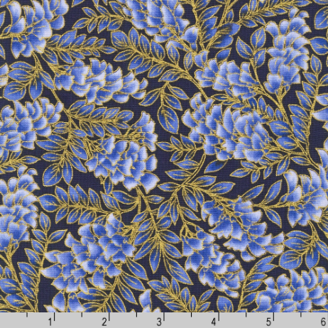 Aurelia - Foliage Blueberry Metallic Fabric