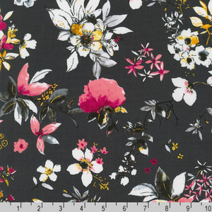 Rosette - Florals Charcoal Metallic by Kaufman