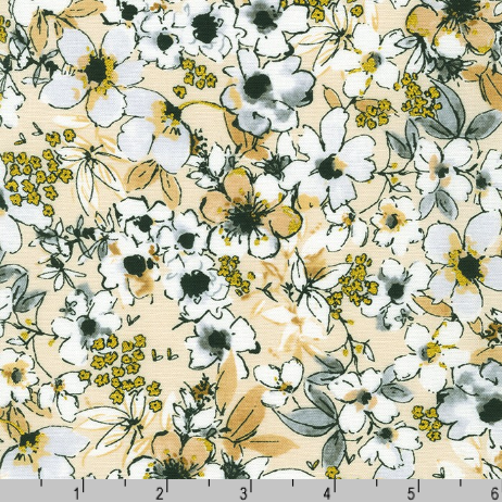 Rosette - Small Floral Natural Metallic Fabric