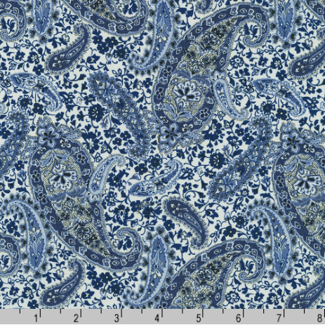 Sevenberry Vintage Petals and Paisleys - Paisley Natural Blue