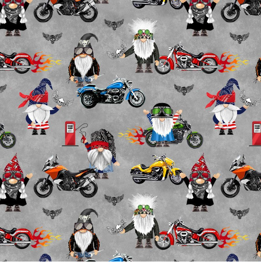 Bad To The Gnome - Biker Gnomes Fabric