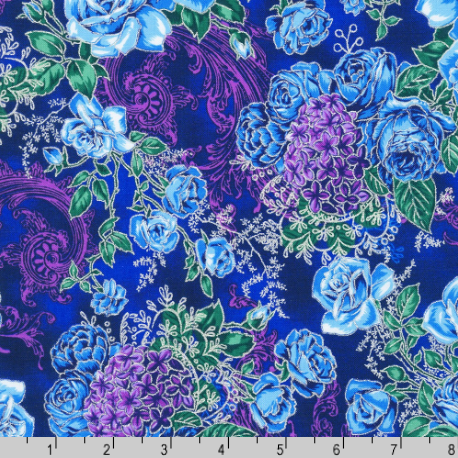 Mystic Moon - Floral Night Metallic Fabric