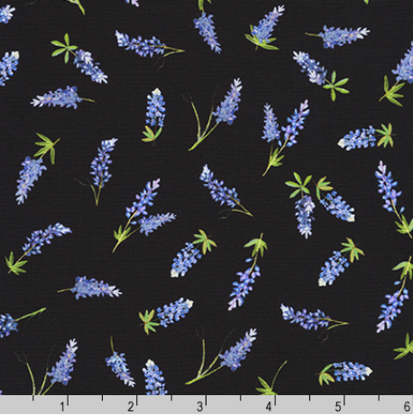 Texas In Bloom - Bluebonnets on Black Fabric