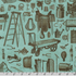 Vintage Farm Life - Farm Equipment Blue Fabric