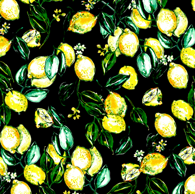 Citrus Garden - Lemons Black Fabric by RJR