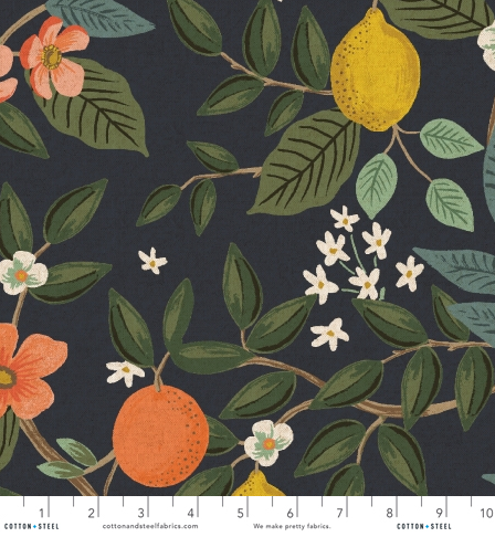 Bramble - Citrus Grove Navy Unbleached Canvas