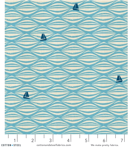 By the Seaside - Ahoy - Sky Unbleached Fabric