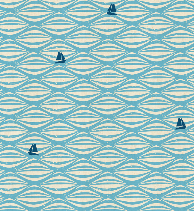 By the Seaside - Ahoy - Sky Unbleached Fabric