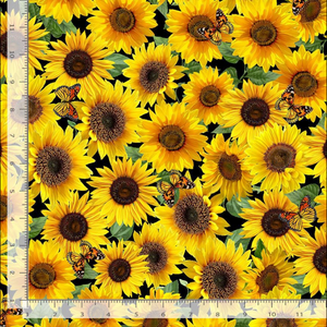 Advice From A Sunflower - Packed Sunflowers And Butterflies Yardage