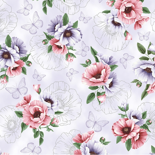 Fly Freely - Florals Lilac/Silver Fabric - Hoffman