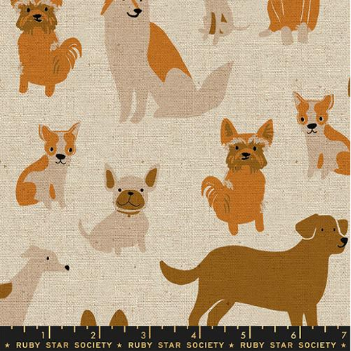 Dog Park - Dog Medley Natural Canvas Fabric