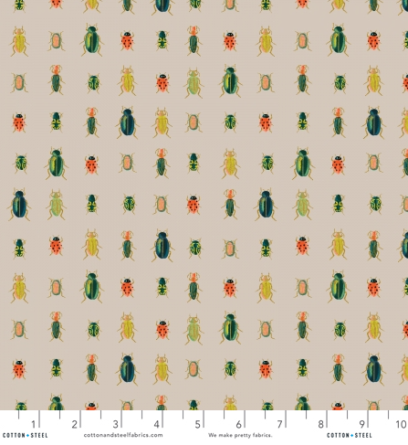 Curio - Beetles And Bugs - Khaki Metallic Fabric