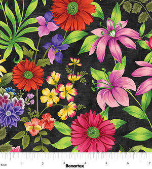 Inspired Blooms - Floral Black/Multi Fabric