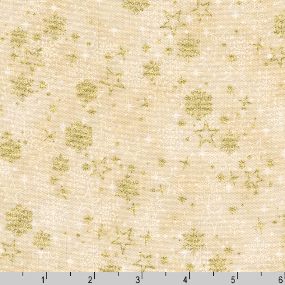 Traditional Trimmings - Gold Stars Snowflakes Cream