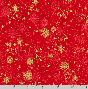 Traditional Trimmings - Gold Stars Snowflakes Crimson