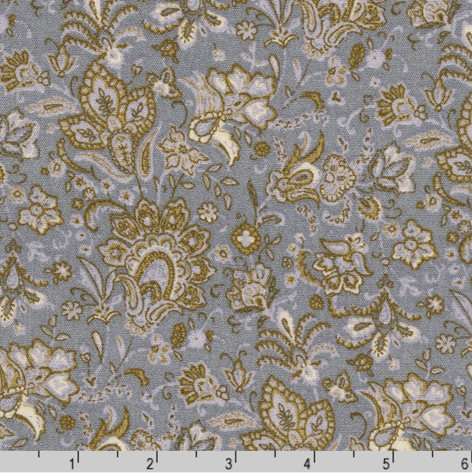 Rayon Crinkle - Florals Paisley Grey - Kaufman