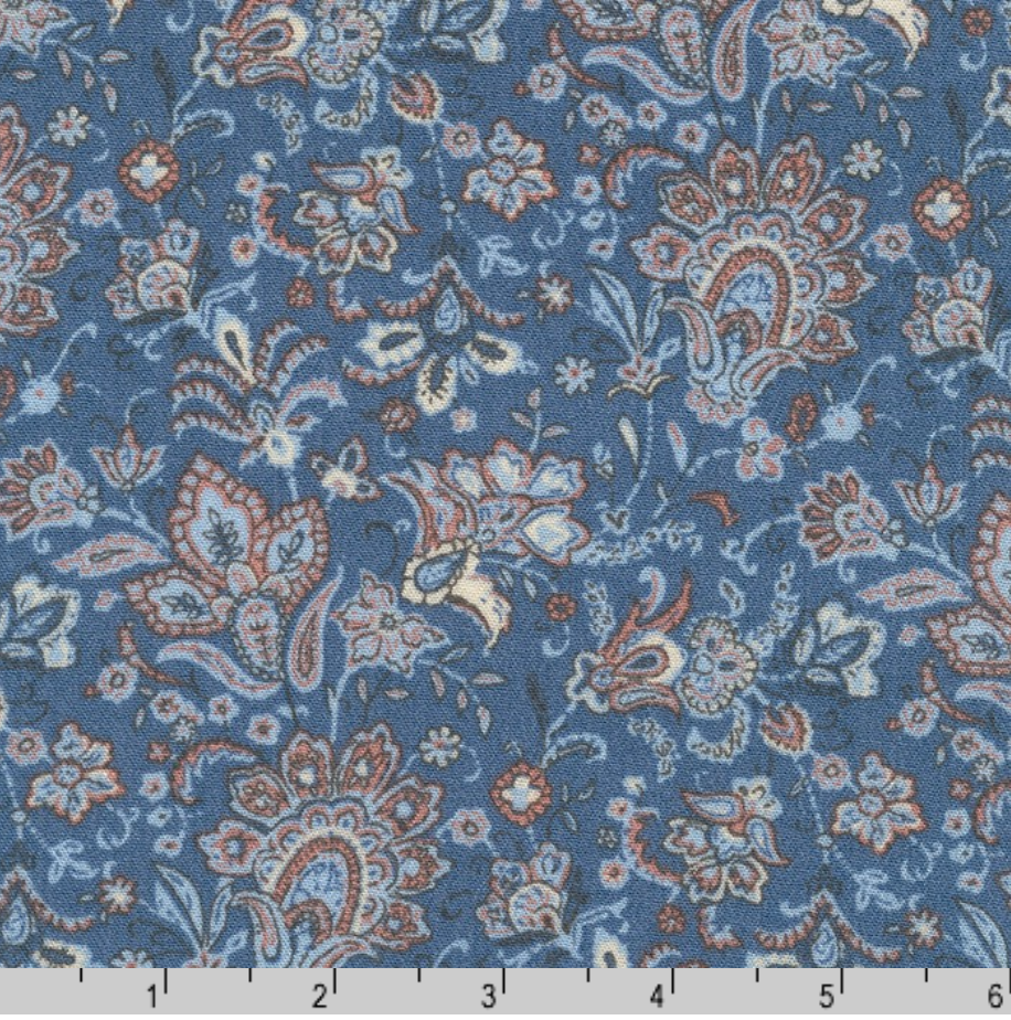 Rayon Crinkle - Florals Paisley Blue - Kaufman