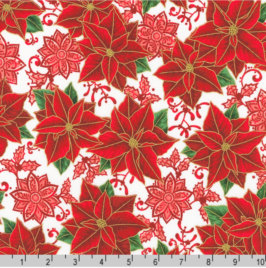 Holiday Flourish - Festive Finery - Poinsettias Candy Cane Gold