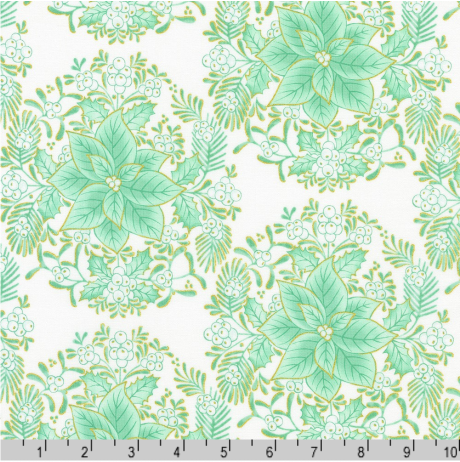 Holiday Flourish - Festive Finery - Florals Mint Gold