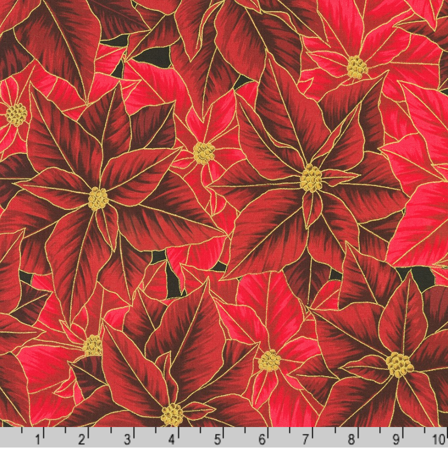 Holiday Flourish - Festive Finery - Packed Poinsettias Cranberry Gold