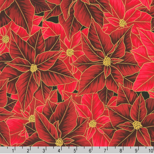 Holiday Flourish - Festive Finery - Packed Poinsettias Cranberry Gold