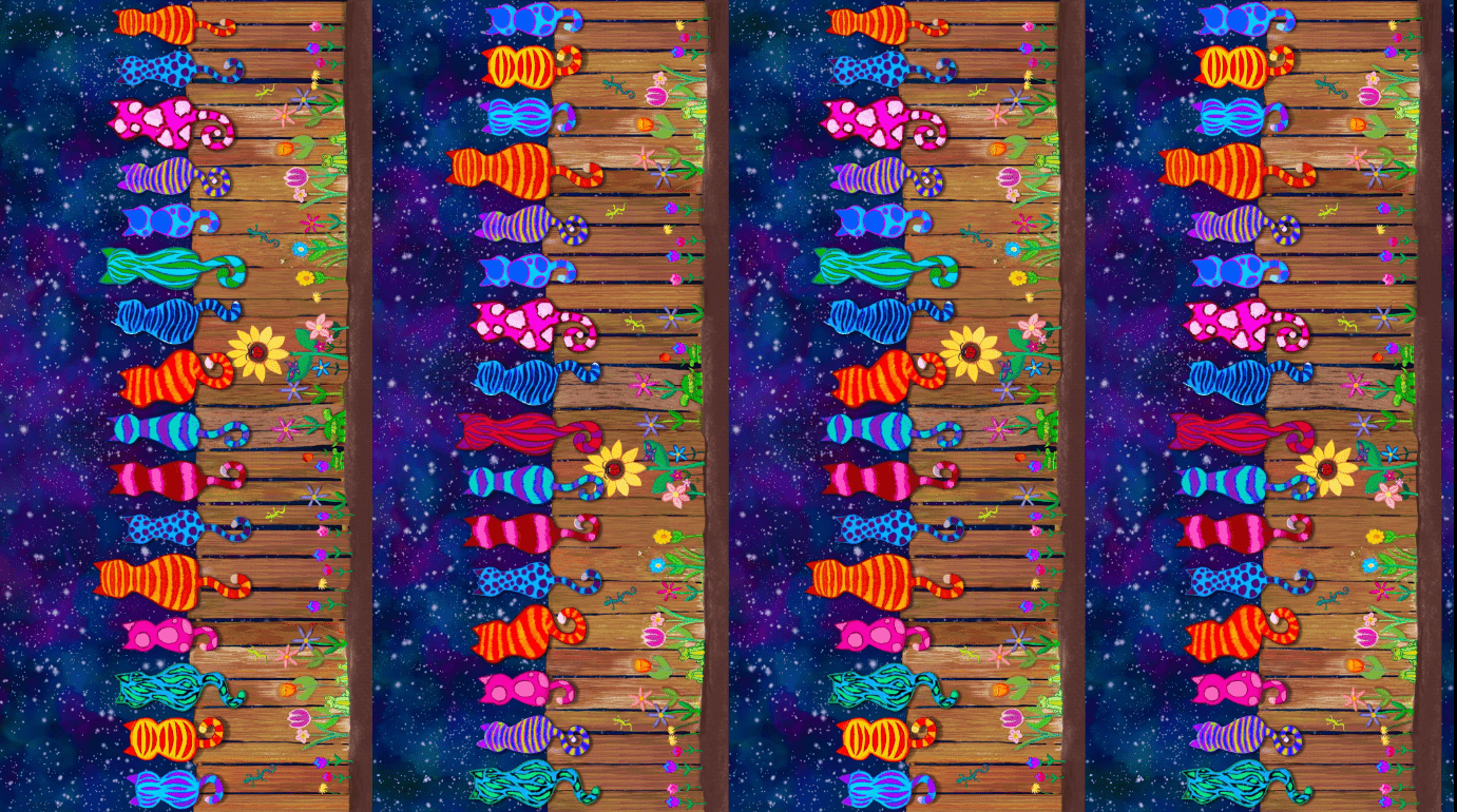 Star Gazing - Colorful Cats On A Fence 11" Stripe