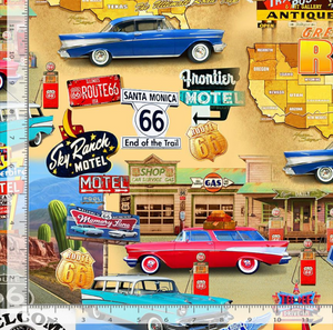 Route 66 Collage Fabric - Timeless Treasures