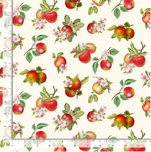 Orchard Valley - Tossed Apples with Leaves Cream Yardage