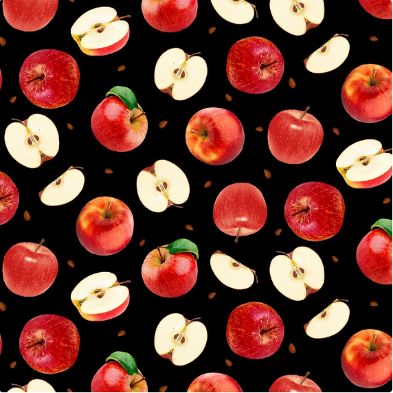 Orchard Valley - Apples and Slices Black Yardage