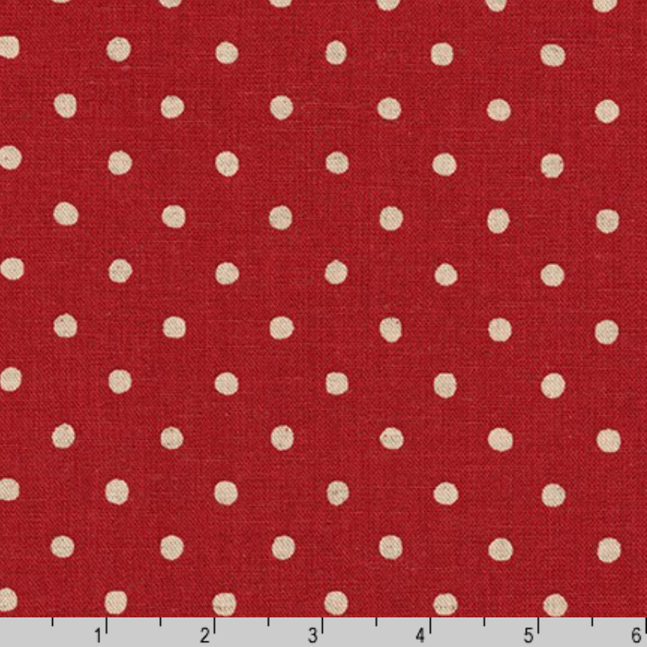 Sevenberry Canvas Natural Dots -  Dots on Red Yardage