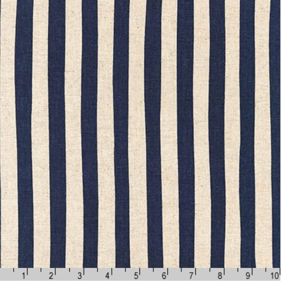 Sevenberry Canvas Natural Stripes Navy Yardage