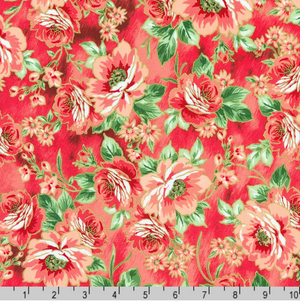 Decadent Garden - Florals Coral Metallic Yardage