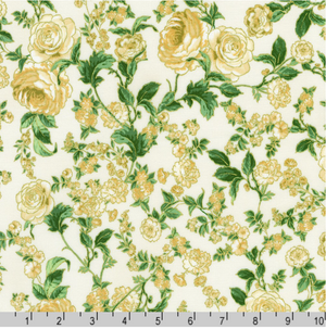 Decadent Garden - Florals and Leaves Cream Metallic Yardage